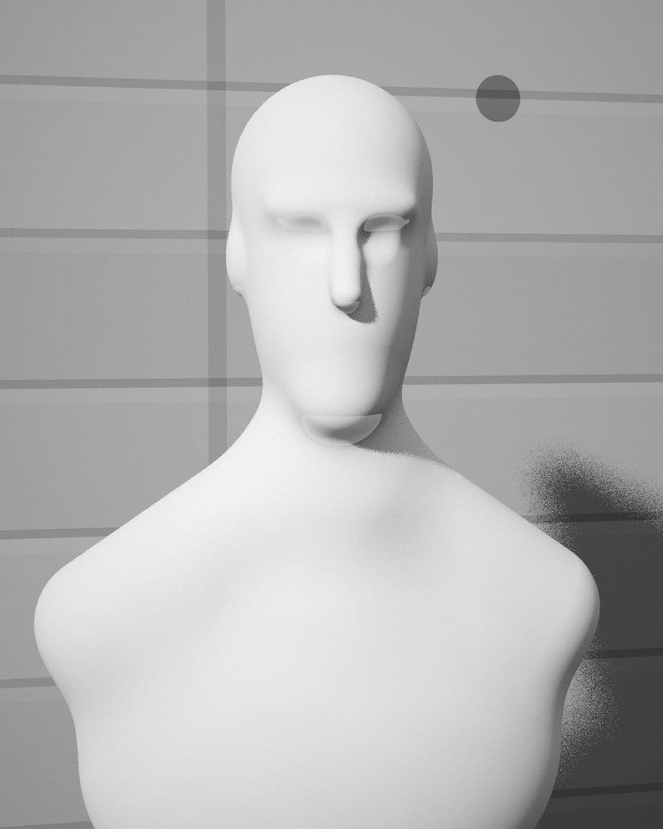 Portrait study of Agnieszka Wolak, rendered as a plaster bust against concrete
