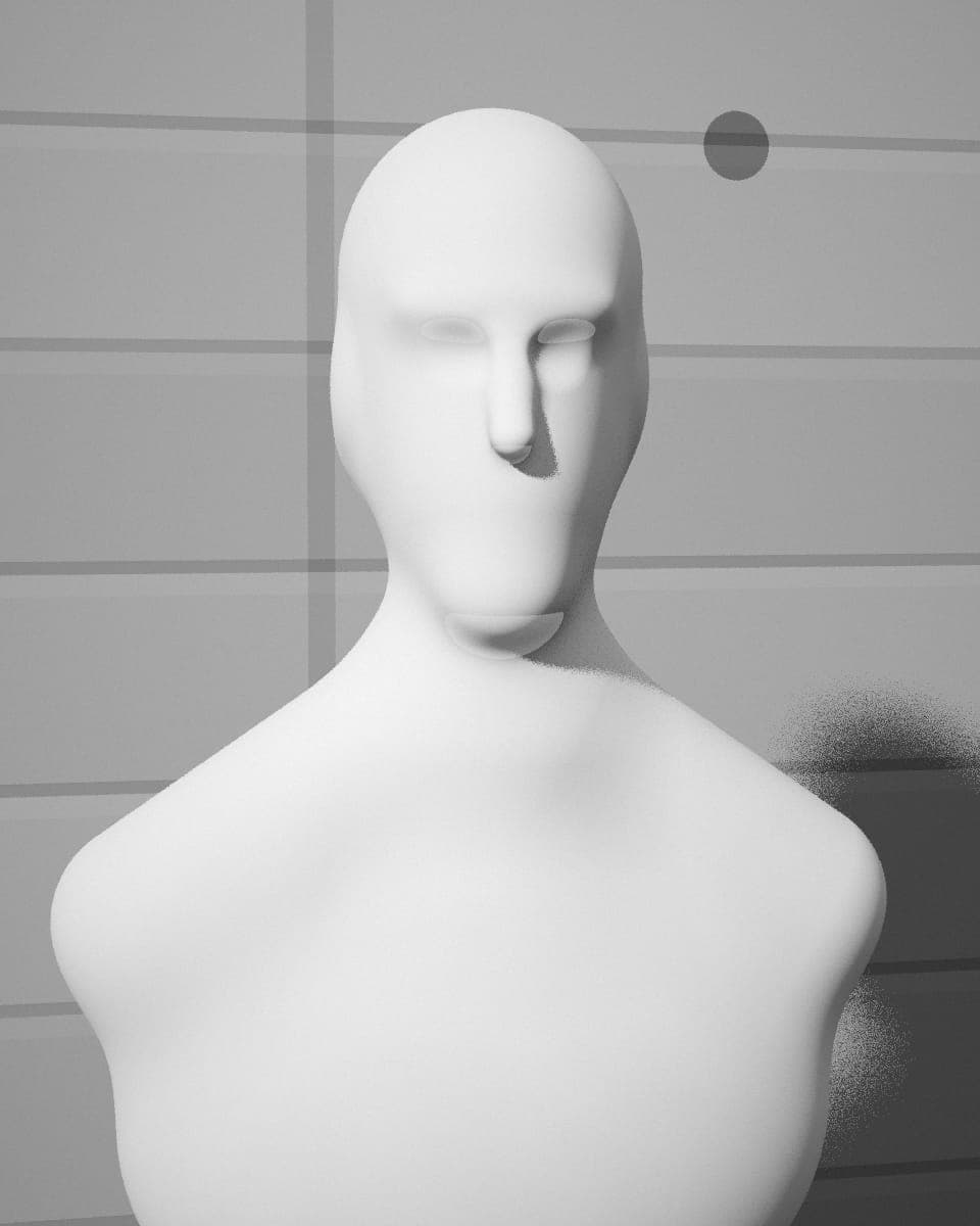Portrait study of Maren Hollander, rendered as a plaster bust against concrete