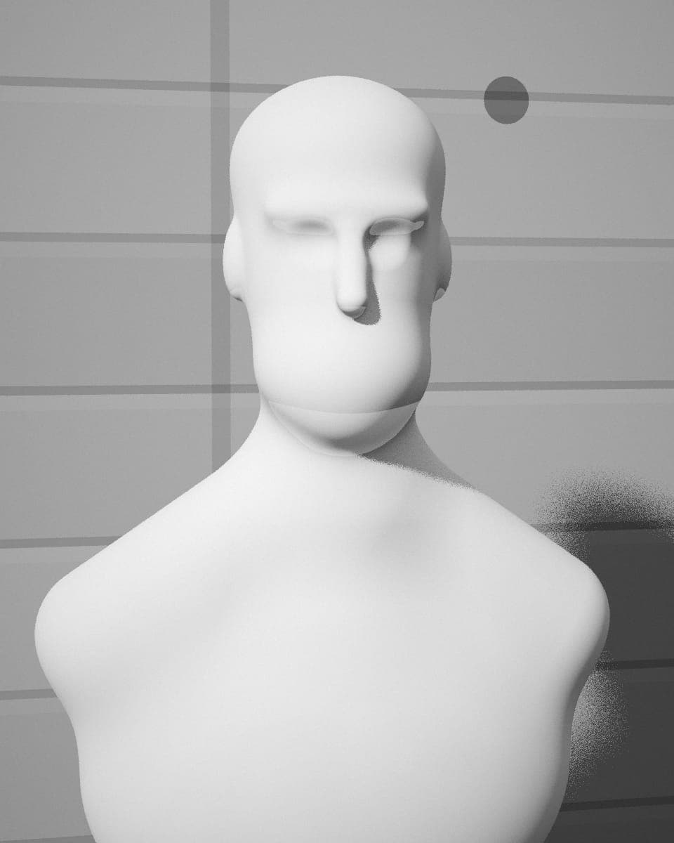 Portrait study of Tomás Varela, rendered as a plaster bust against concrete