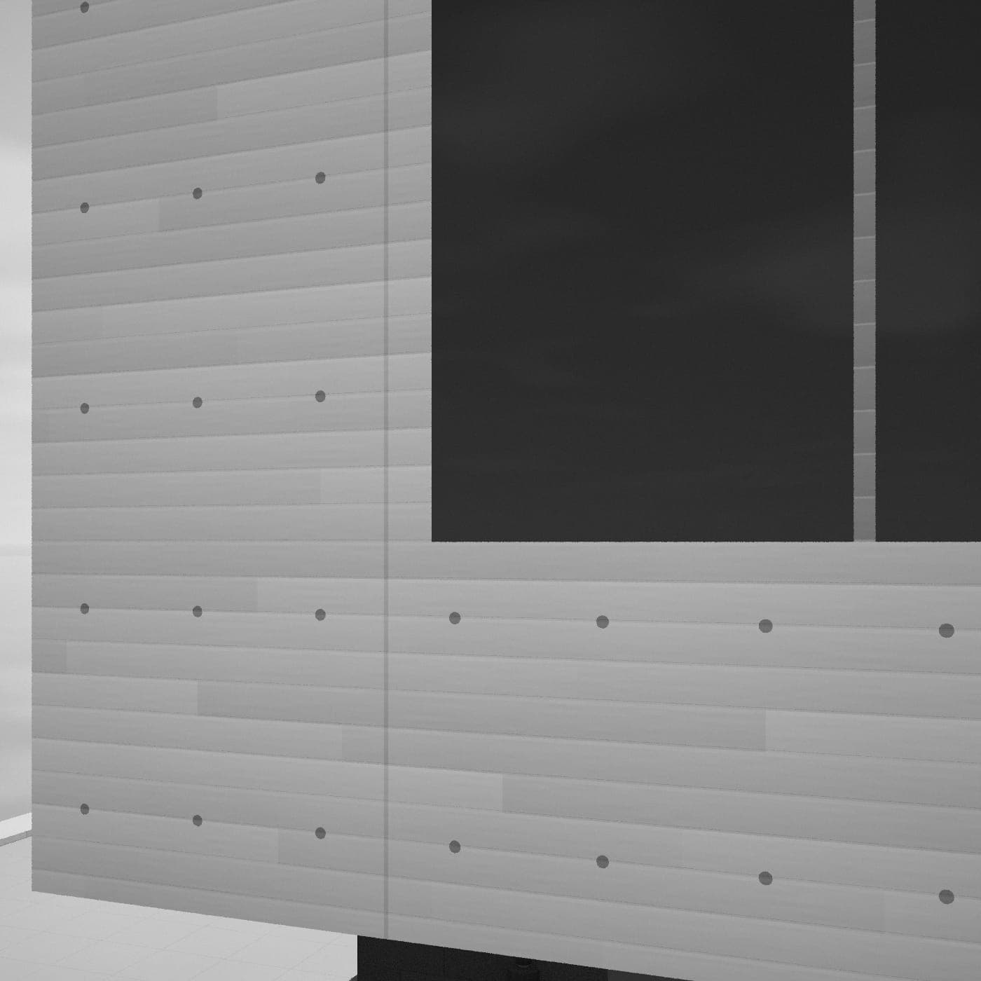 Board-marked concrete with 150 mm boards and tie holes on a 600 mm grid